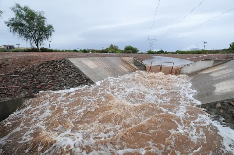Arizona monsoon season flash flood in drainage canal